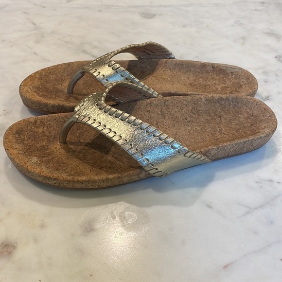 Jack Rogers Thelma Gold Leather and Cork Sole Comfort Flip Flop - Picture 3 of 8